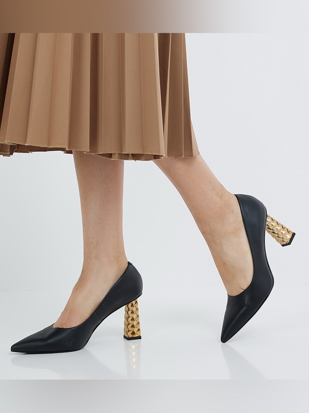 Black shoes quilted heel pointed-toe pumps charles & keith